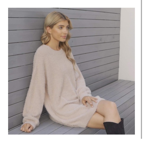 Meenew Women's Furry Pullover Sweater Dress Loose Oversized Long Knitted Top - Picture 3 of 7